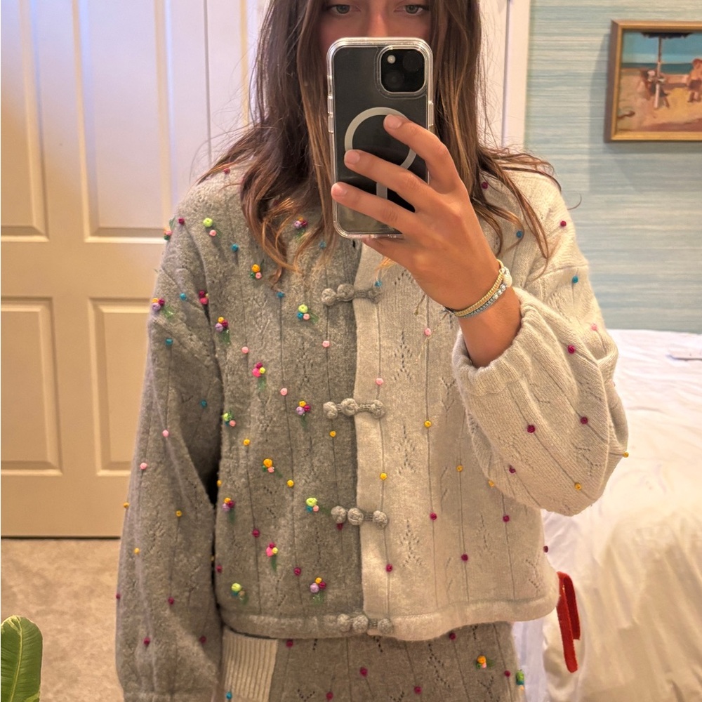Yan Yan Knits grey embroidered sweater